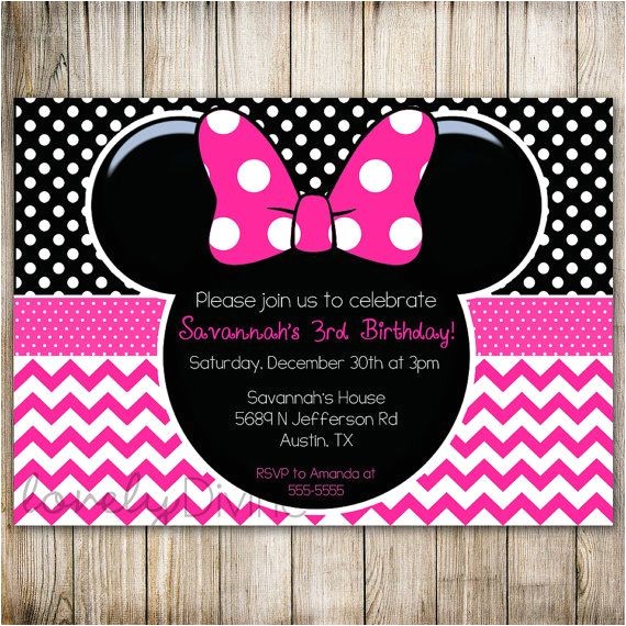 Minnie Mouse 2nd Birthday Invitation Wording Minnie Mouse Chevron Birthday 1st Birthday Invitation