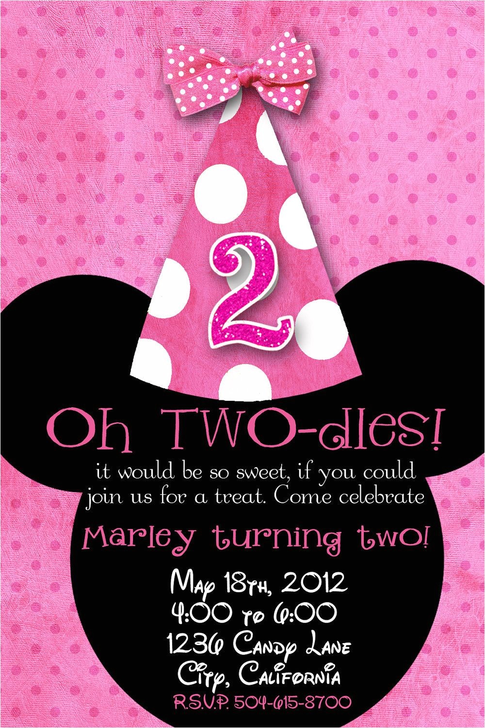 Minnie Mouse 2nd Birthday Invitation Wording Minnie Mouse Custom Birthday Printable Disney Invitations