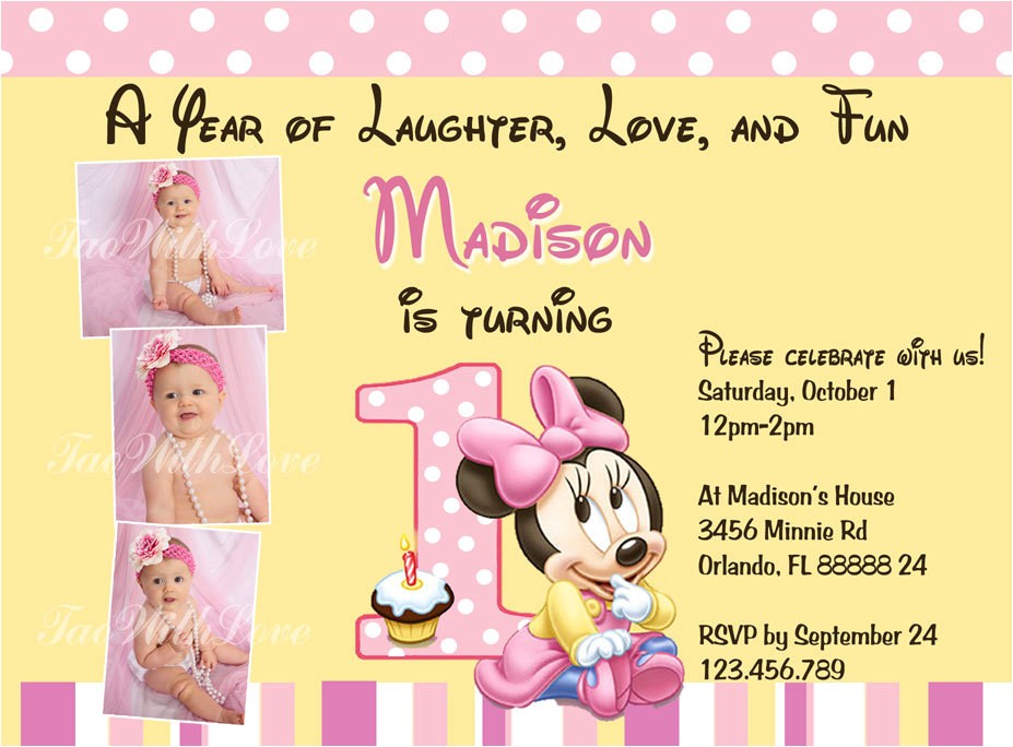 Minnie Mouse First Birthday Invitations Free Minnie Mouse First 1st Birthday Printable Invitation