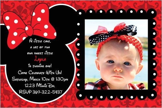 Minnie Mouse First Birthday Invitations Red Minnie Mouse Damask Background Birthday Party Invitations