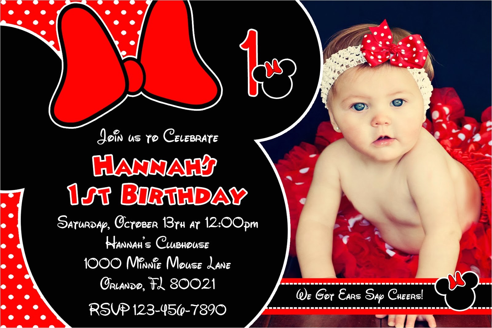 Minnie Mouse First Birthday Invitations Red Minnie Mouse Printable Birthday Invitations