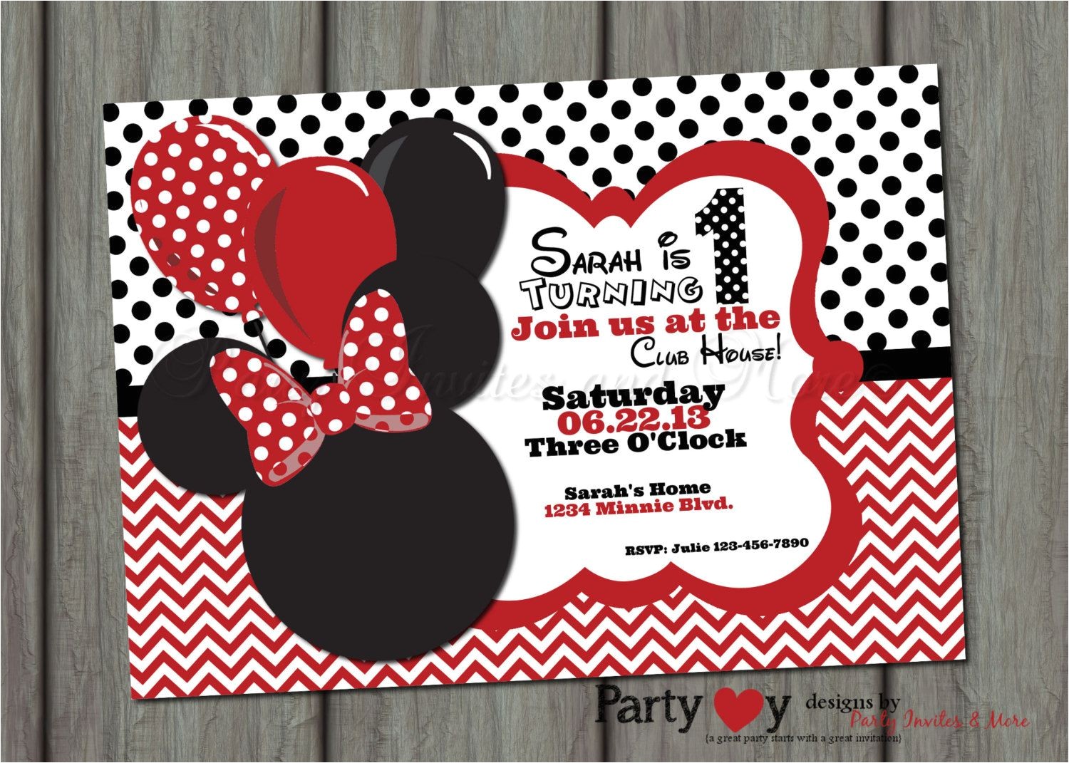 Minnie Mouse First Birthday Invitations Red Red Minnie Mouse Birthday Invitation Printable