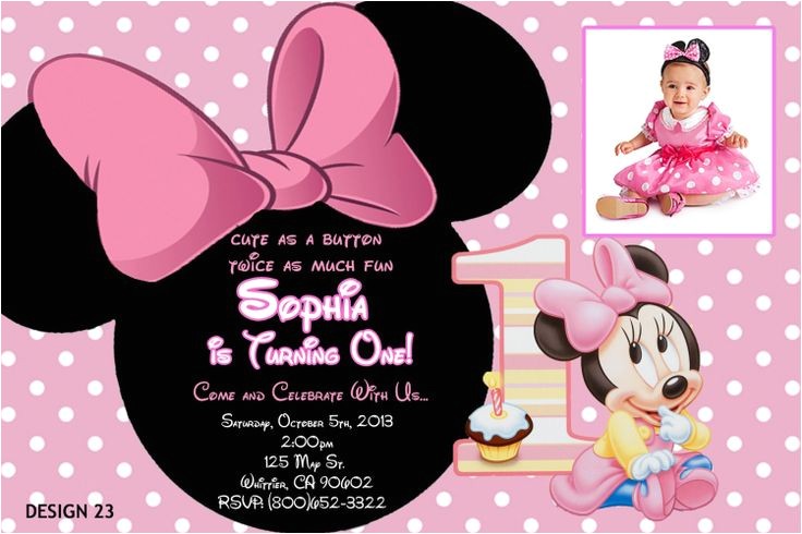 Minnie Mouse First Birthday Invitations Wording Baby Minnie 1st Birthday Invitations