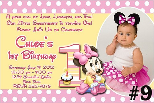 Minnie Mouse First Birthday Invitations Wording Free Download Minnie Mouse 1st Birthday Invitations