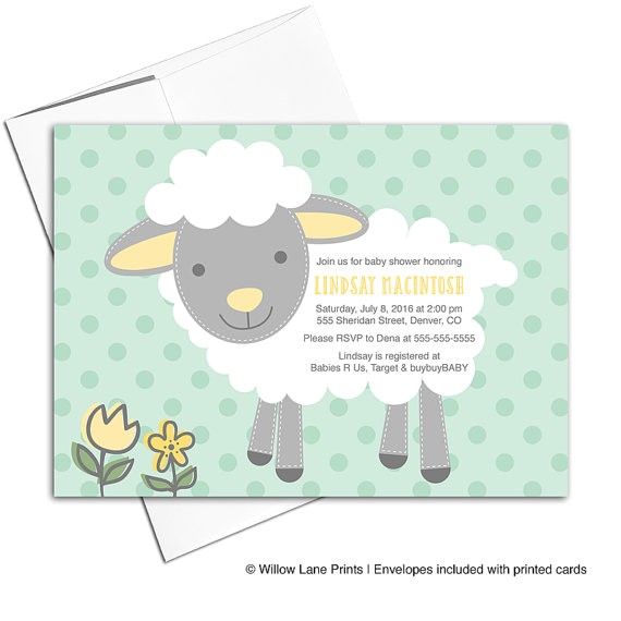 Mint Green and Yellow Baby Shower Invitations Baby Neutral Baby Shower Invites