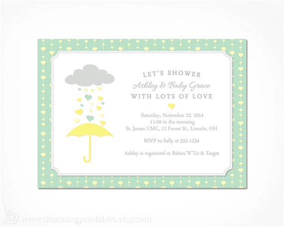 Mint Green and Yellow Baby Shower Invitations Baby Shower Invitation Neutral Printable Gender Neutral