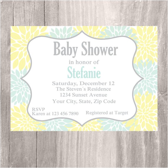 Mint Green and Yellow Baby Shower Invitations Baby Shower Invite Printable Mint and Yellow Baby Shower