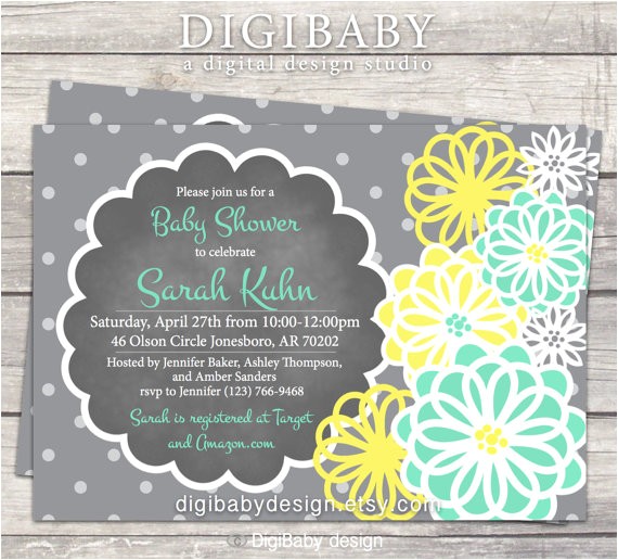 Mint Green and Yellow Baby Shower Invitations Boy Baby Shower Invitation Teal Mint Green Yellow and