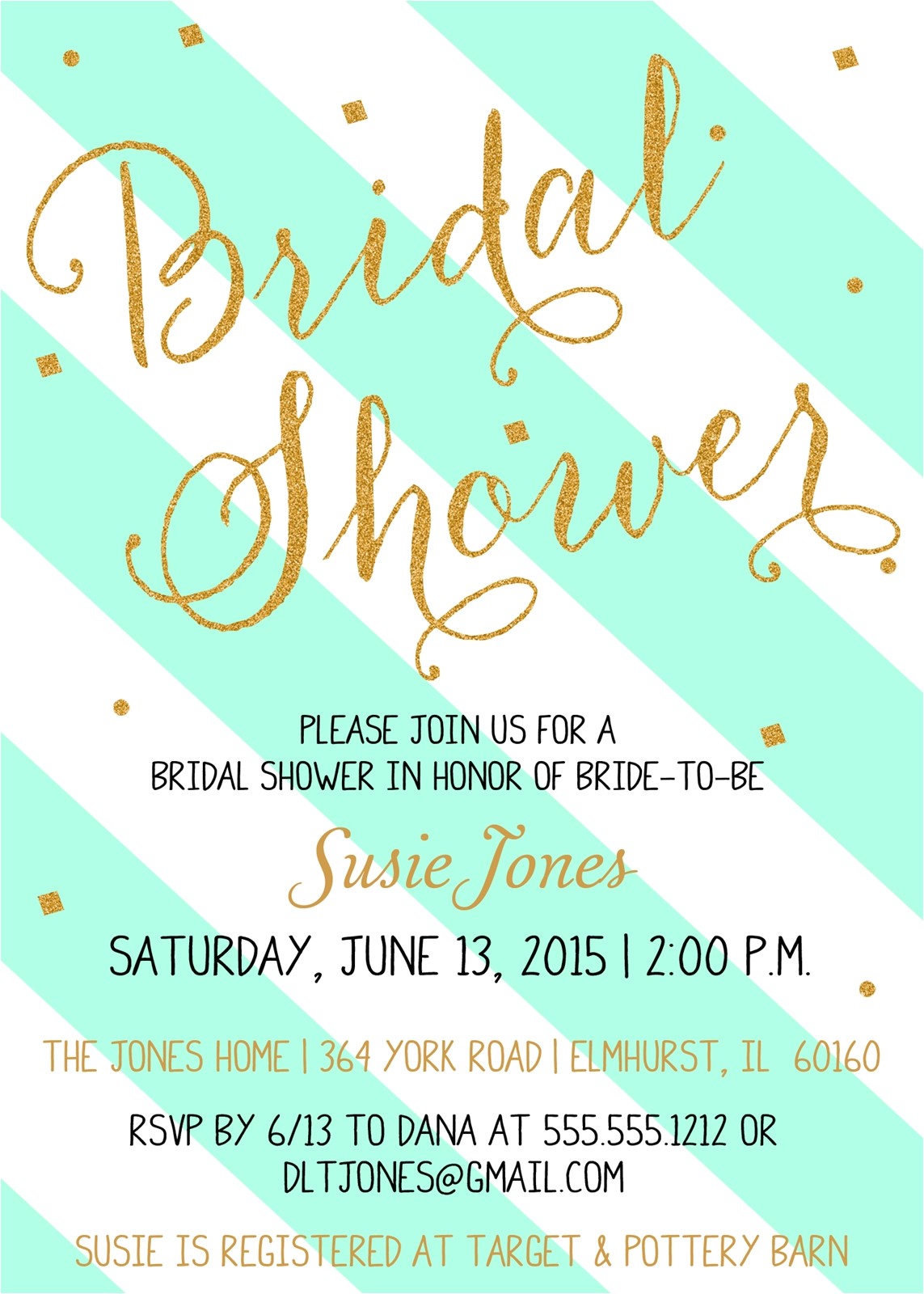 Mint to Be Bridal Shower Invitations Mint & Gold Bridal Shower Invitation Confetti Glitter