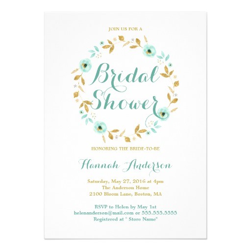 Mint to Be Bridal Shower Invitations Mint Gold Flower Wreath Bridal Shower Invitation