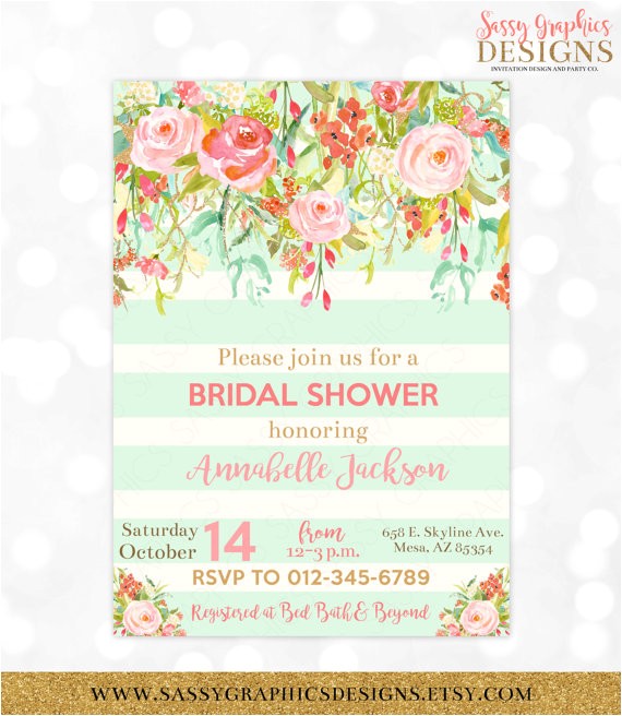 Mint to Be Bridal Shower Invitations Mint to Be Bridal Shower Invitation Watercolor Floral Bridal