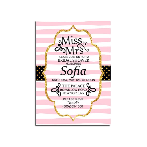Miss to Mrs Bridal Shower Invitations Miss to Mrs Bridal Shower Invitation Gold Glitter Pink Black