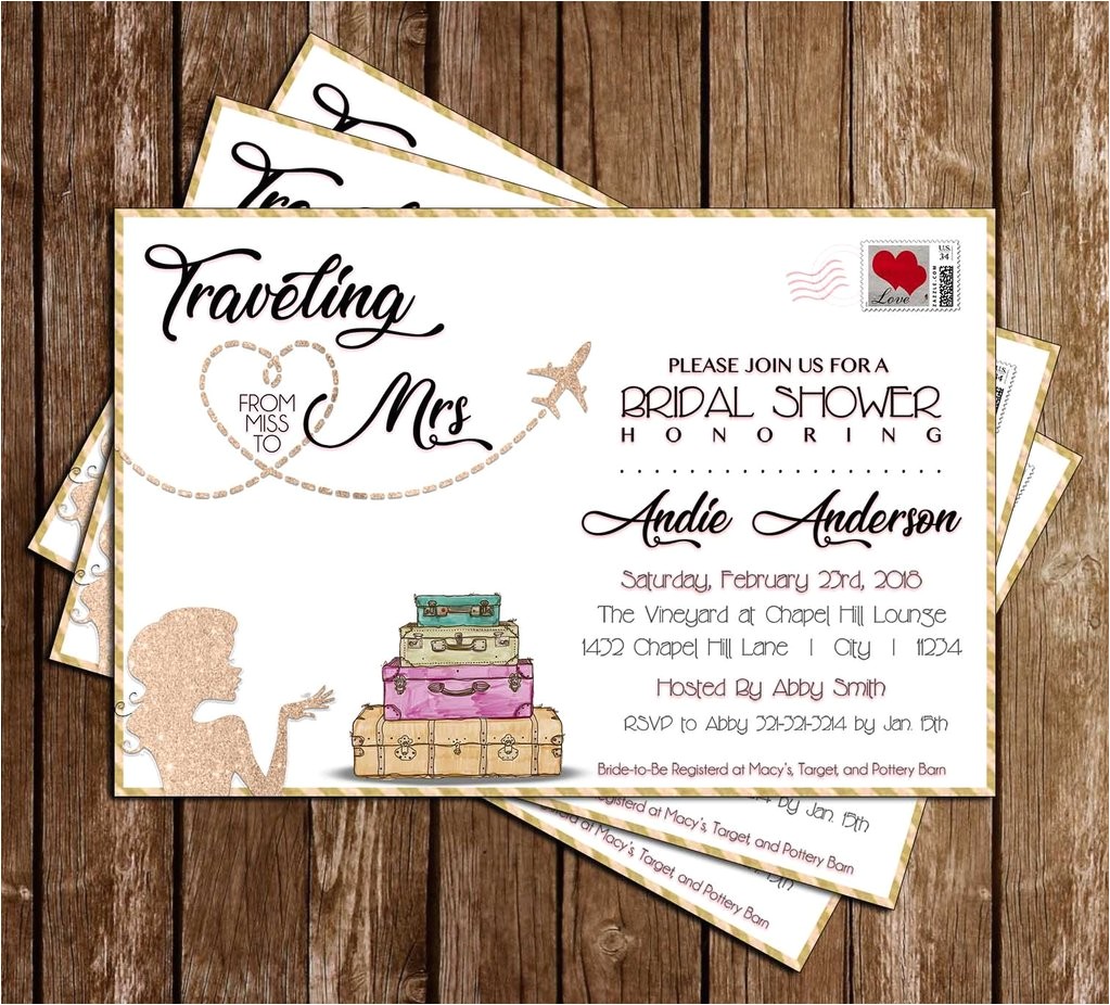 Miss to Mrs Bridal Shower Invitations Novel Concept Designs Miss to Mrs Traveling Bridal