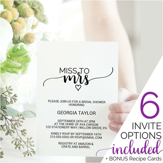 Miss to Mrs Bridal Shower Invitations Wedding Invitation Templates and Wording