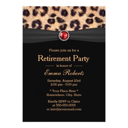 Modern Luxury Birthday Invitations Modern Leopard Print & Ruby Gems Retirement Party 13 Cm X
