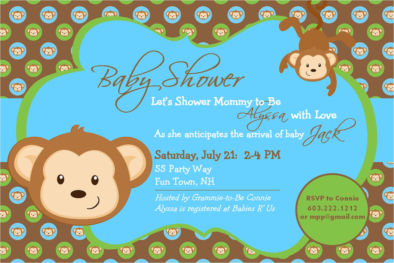 Monkey Baby Shower Invitations Templates Free Monkey Baby Shower Invitation Boy Invitation Monkey Shower