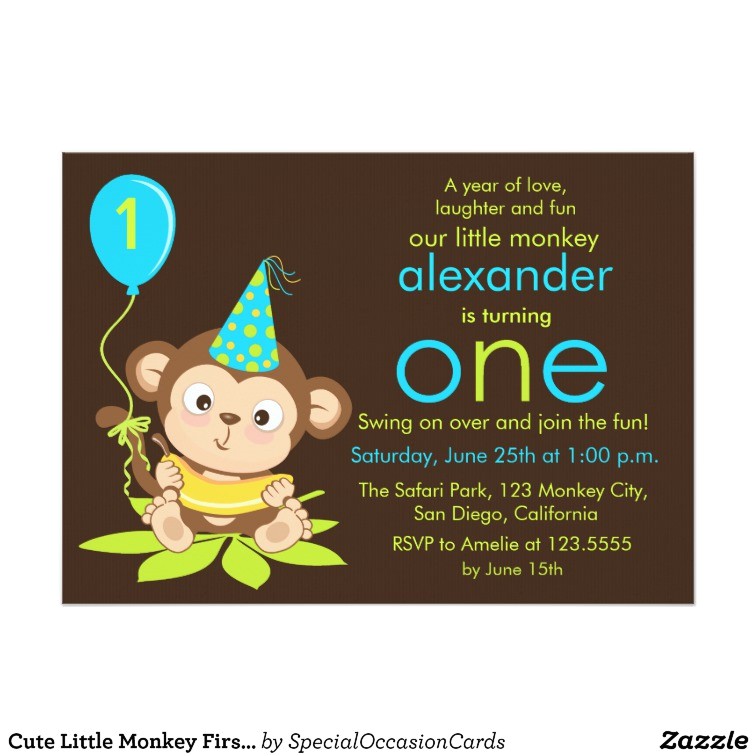 Monkey Invites First Birthday Cute Little Monkey First Birthday Invitation Zazzle