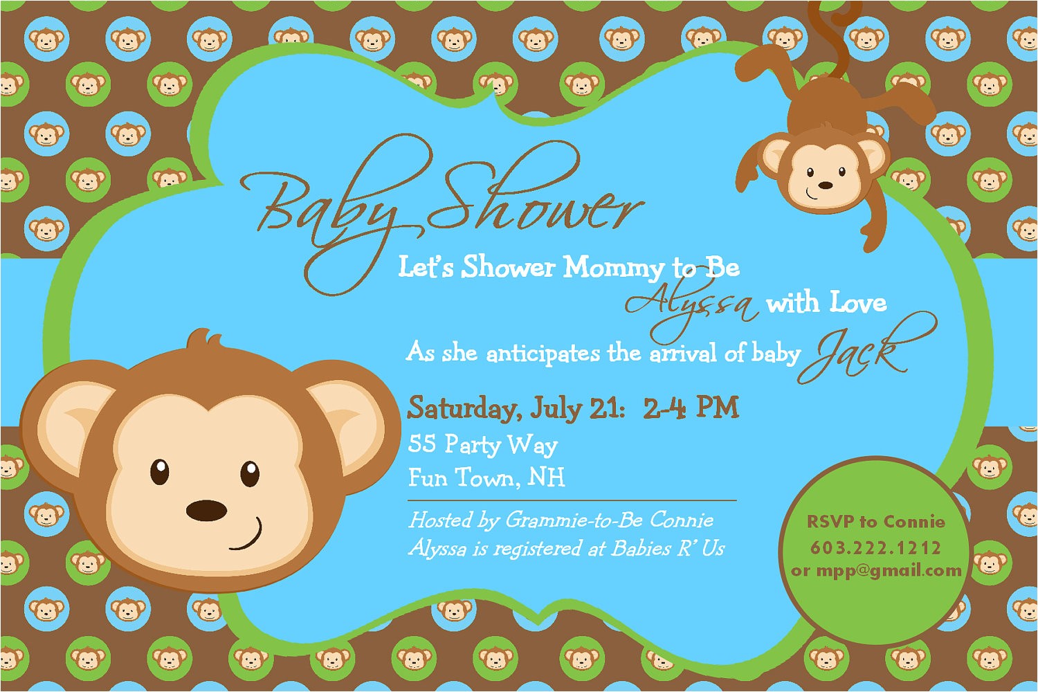 Monkey themed Baby Shower Invitations Printable Monkey Baby Shower Invitation Boy Invitation Monkey Shower