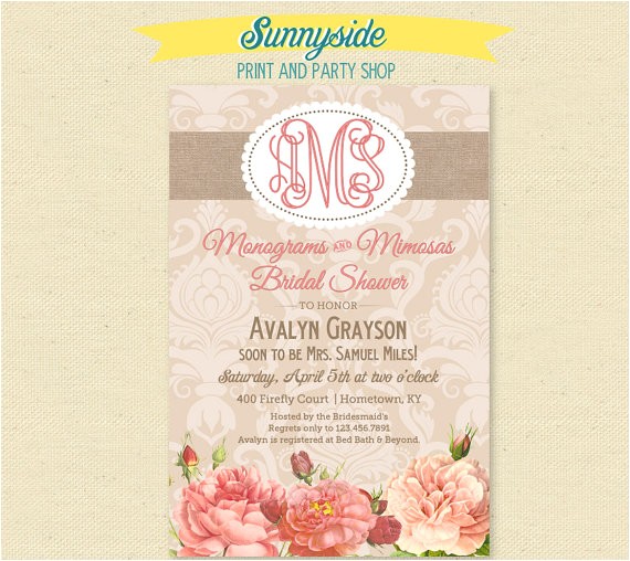 Monogram and Mimosa Bridal Shower Invitations Monograms & Mimosas Bridal Shower Invitation Burlap Monogram and Mimosa Bridal Shower Invitations Monograms & Mimosas Bridal Shower Invitation Burlap