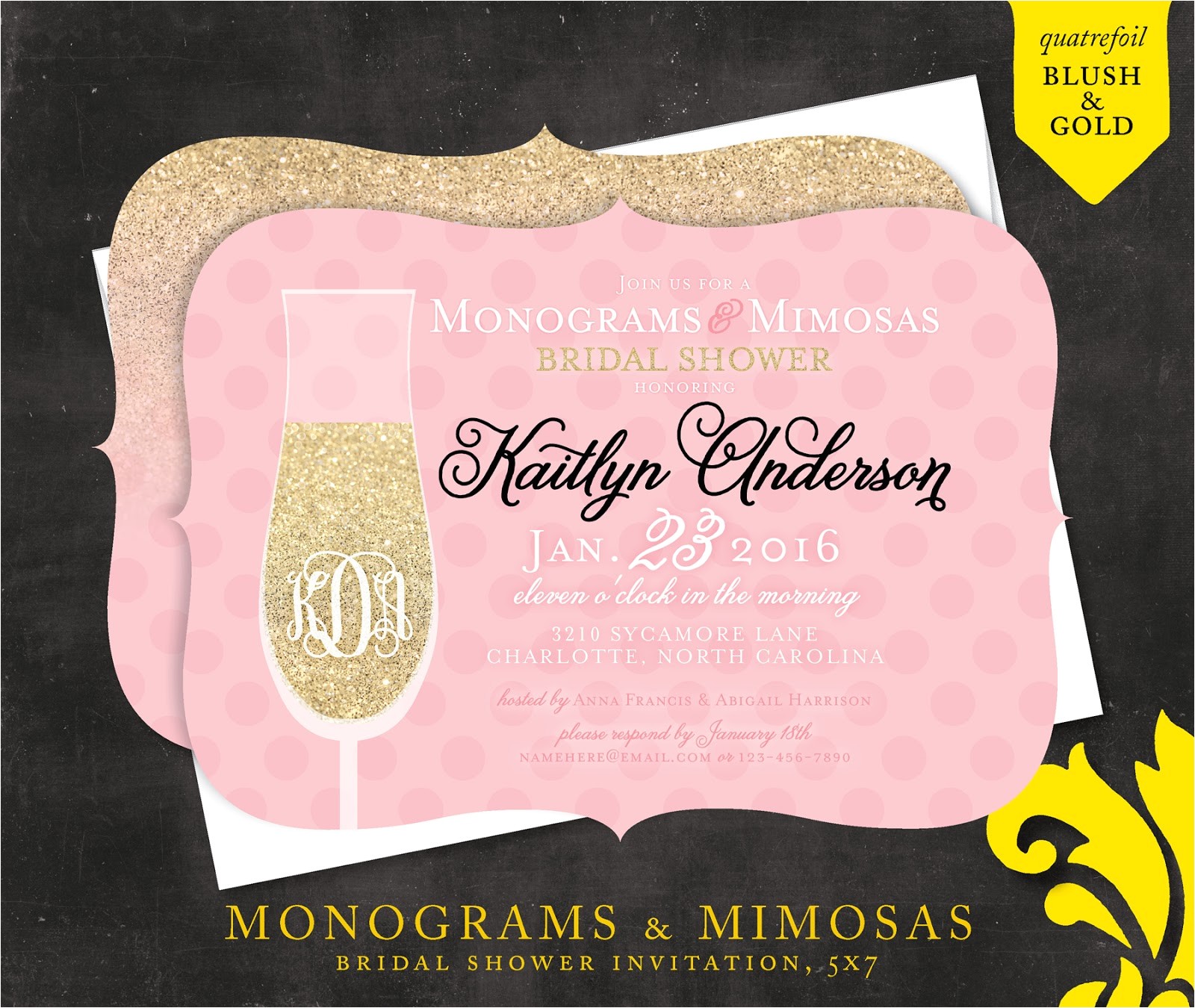 Monogram and Mimosa Bridal Shower Invitations Nealon Design Mimosas & Monograms — Bridal Shower Invitation Monogram and Mimosa Bridal Shower Invitations Nealon Design Mimosas & Monograms — Bridal Shower Invitation