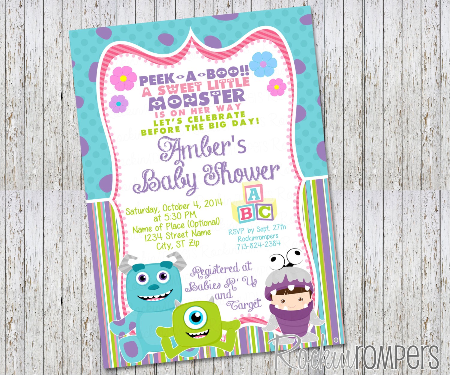 Monster Inc Baby Shower Invites Girl Monsters Inc Inspired Baby Shower Invitation