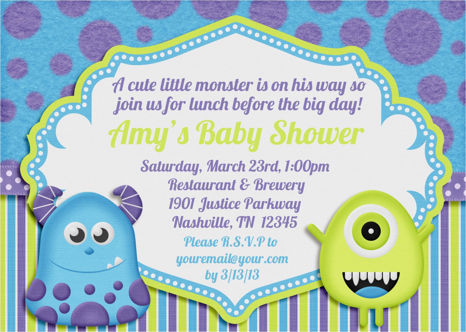 Monster Inc Baby Shower Invites Little Monster Baby Shower Invitation by Amandacreation On