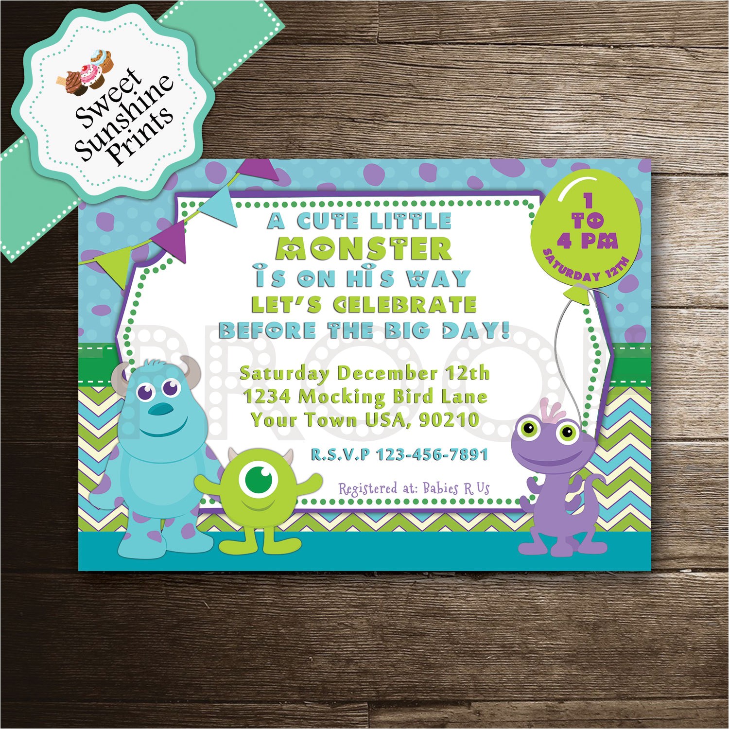 Monster Inc Baby Shower Invites Monster Inc Boy Baby Shower Invitation Sully Mike