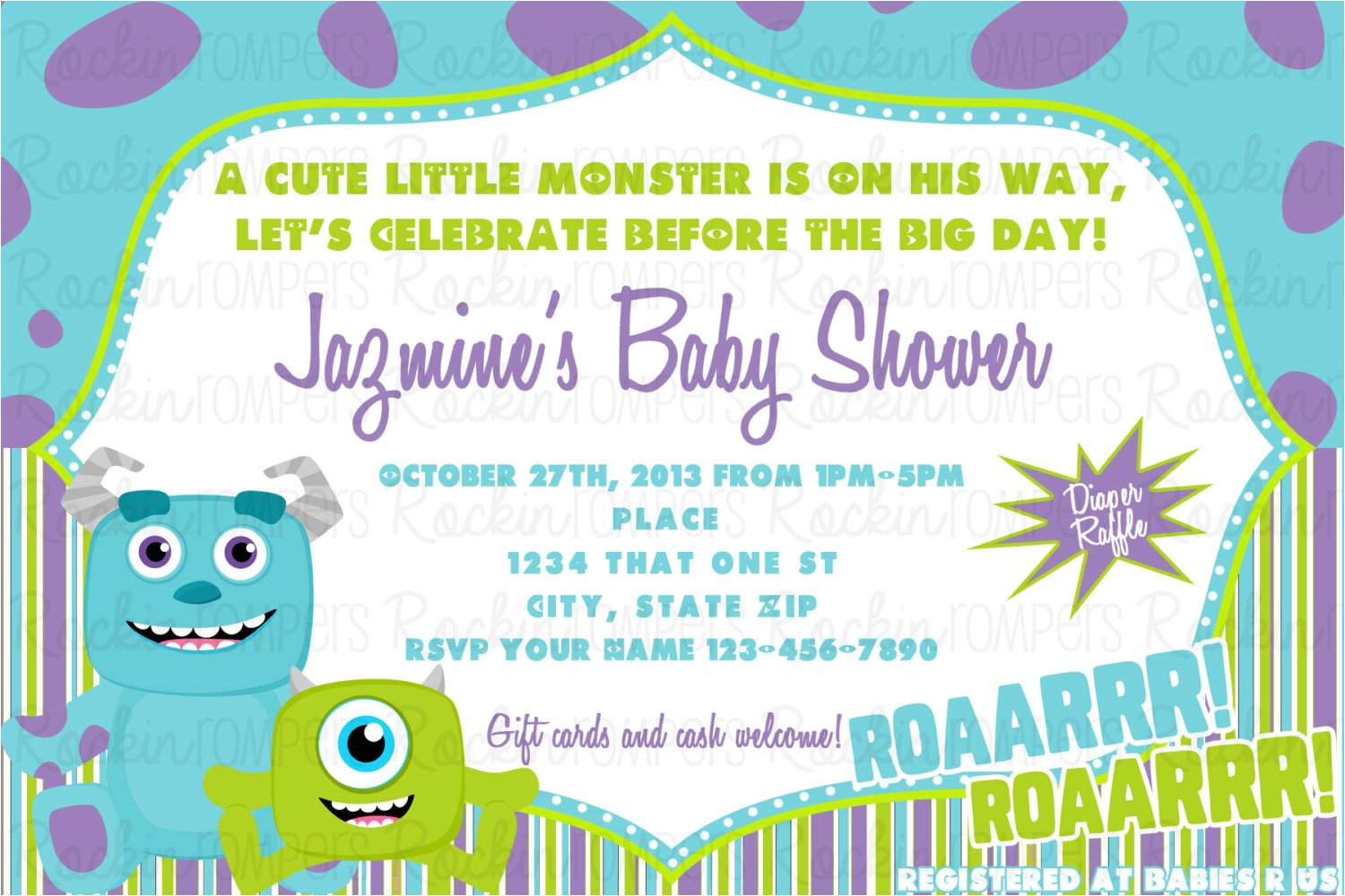 Monster Inc Baby Shower Invites Monsters Inc Baby Shower Invitation by Rockinrompers On Etsy