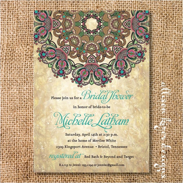 Moroccan themed Bridal Shower Invitations Boho Medallion Bridal Shower Invitation Rustic byzantine