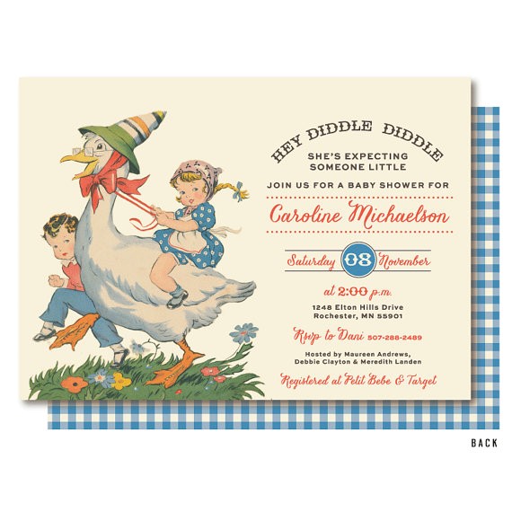 Mother Goose Baby Shower Invitations Mother Goose Baby Shower Nursery Rhyme Baby Shower