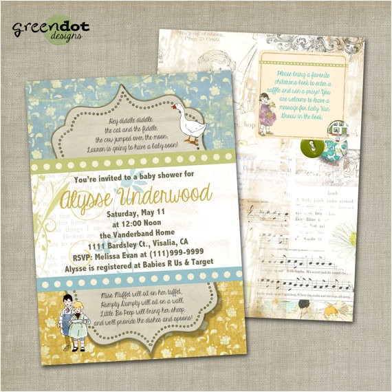 Mother Goose Baby Shower Invitations Nursery Rhyme Invitation Baby Shower Vintage by