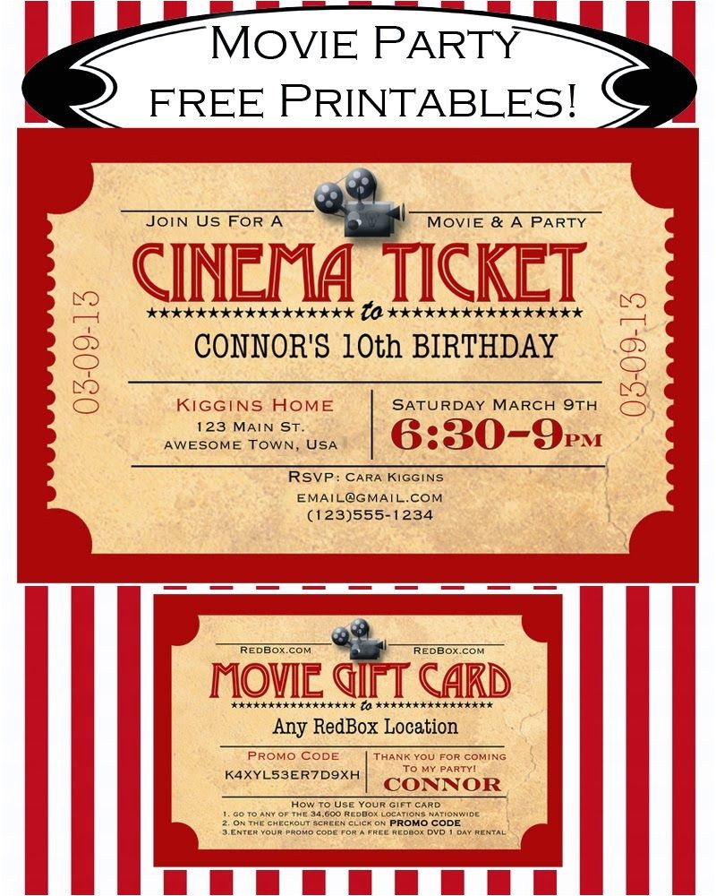 Movie Party Invitations Free Printable Like Mom and Apple Pie A Summer Movies Free