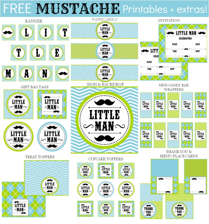 Mustache Birthday Party Printables Free Little Man Mustache Set Extras Little Man Mustache