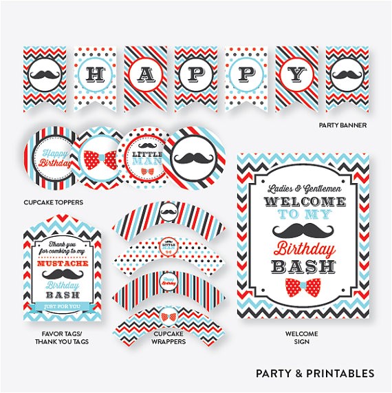 Mustache Birthday Party Printables Instant Download Mustache Party Package Mustache