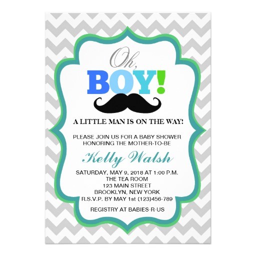 Mustache Invitations for Baby Shower Oh Boy Mustache Baby Shower Invitations Chevron