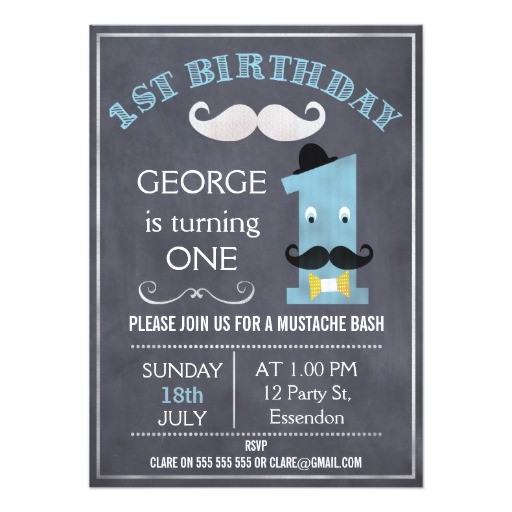 Mustache Invitations for First Birthday Boys Chalkboard Mustache 1st Birthday Invitation