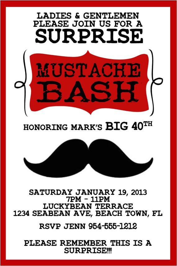 Mustache Party Invitation Template Red Mustache Bash Invitation Template 4×6