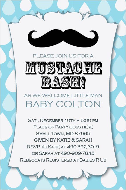 Mustache themed Baby Shower Invitations Little Man Mustache Bash Printable 1st Birthday Party Baby