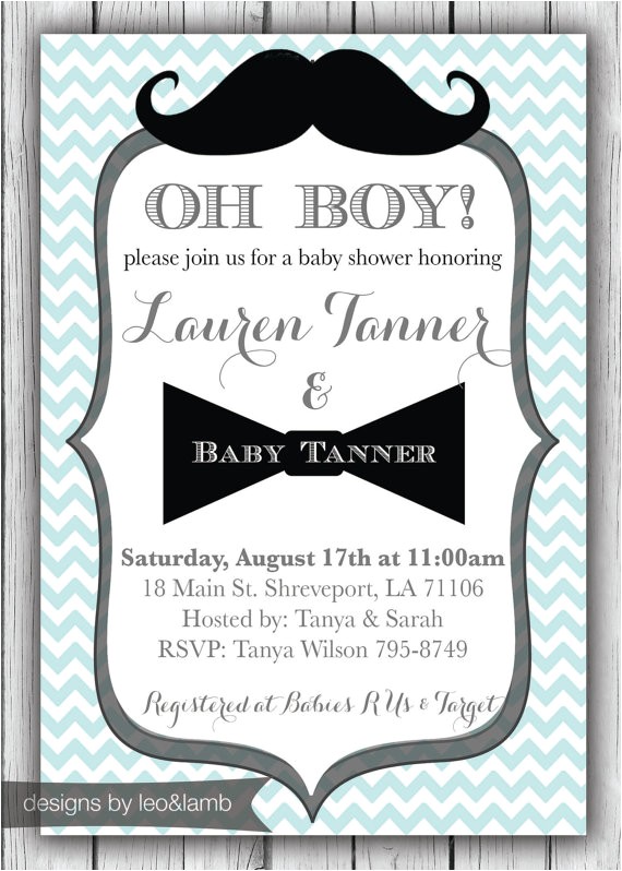 Mustache themed Baby Shower Invitations Mustache and Bow Tie Baby Shower Invitations