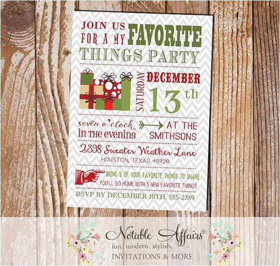 My Favorite Things Party Invitation Modern My Favorite Things Party Invitation On Gray Chevron