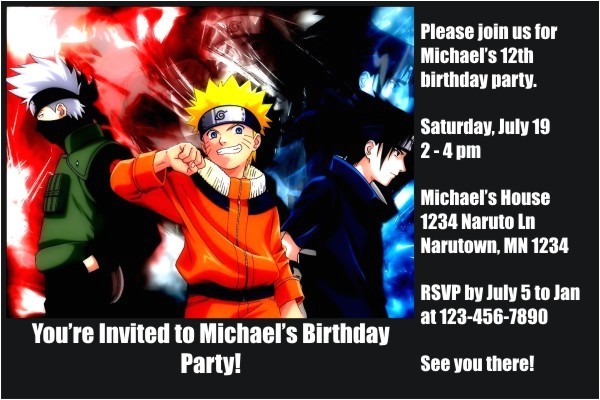 Naruto Birthday Invitation Naruto Invitations Personalized Party Invites