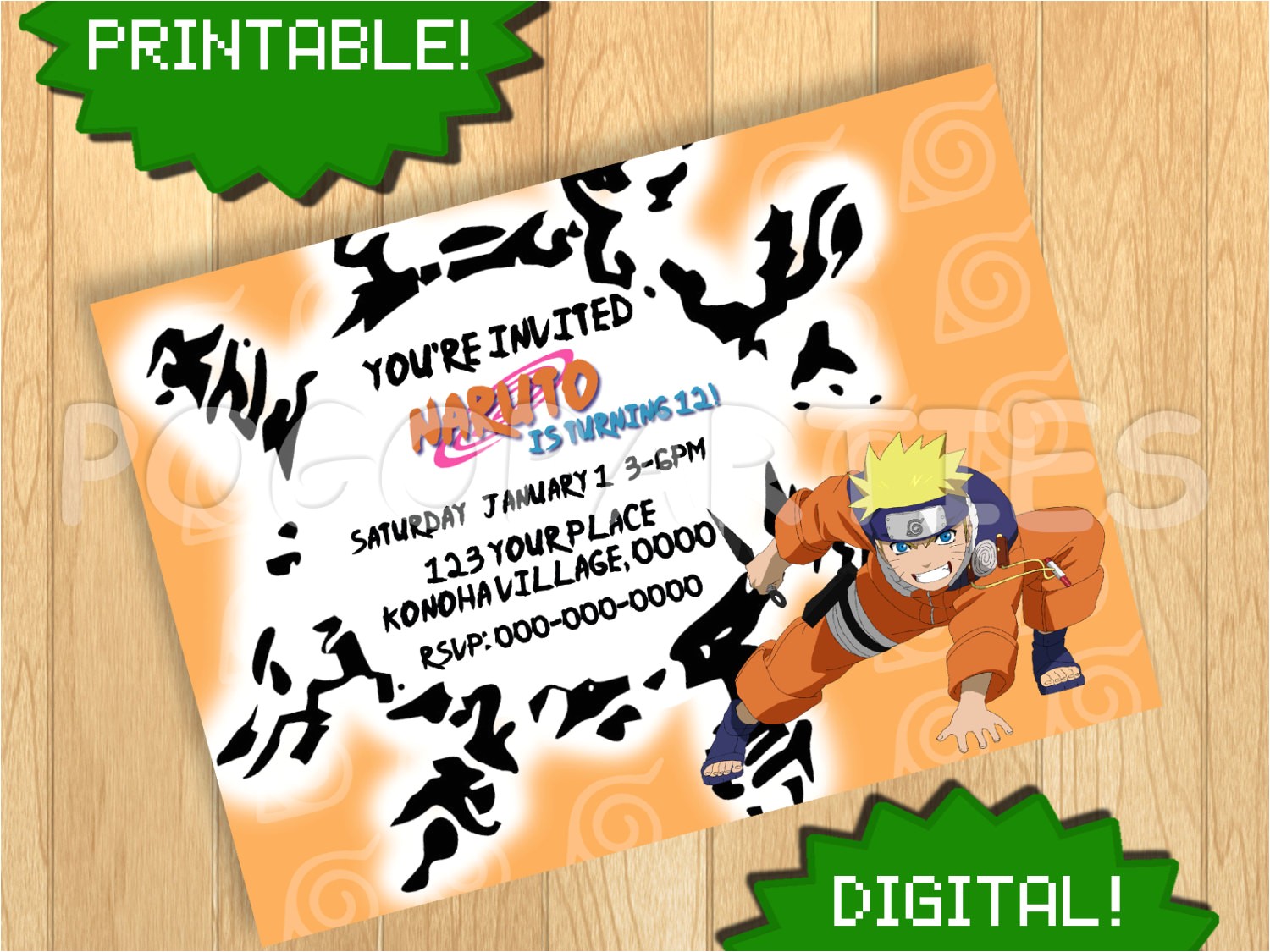 Naruto Birthday Invitation Printable Naruto Uzumaki Invitation Birthday Party by