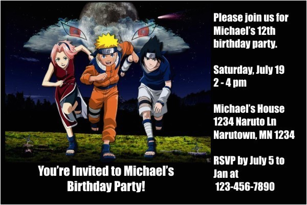 Naruto Birthday Invitation Template Naruto Invitations 2 Personalized Party Invites