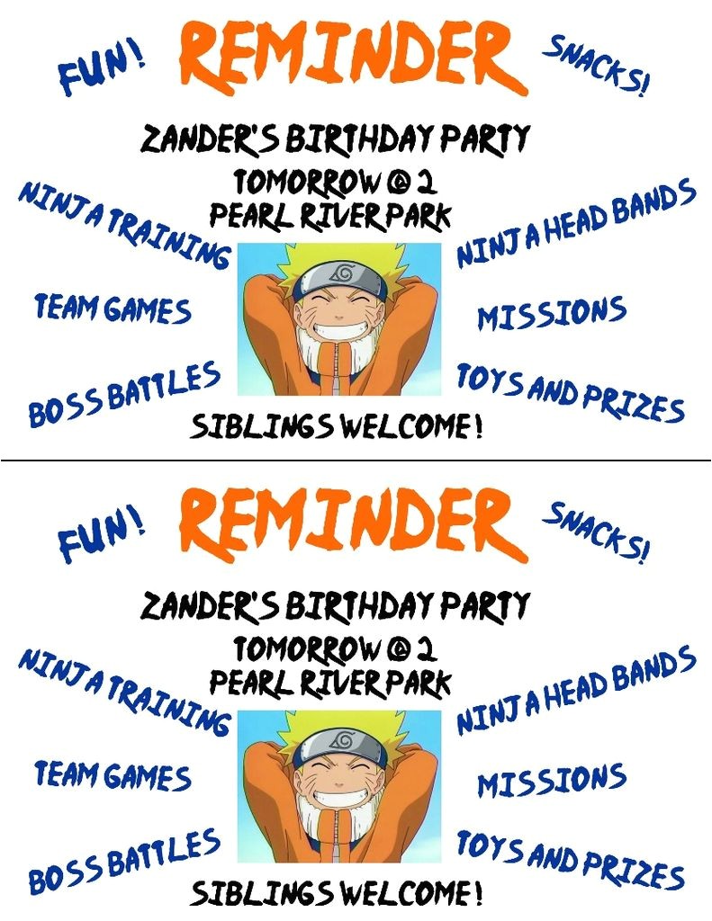 Naruto theme Birthday Invitation Birthday Invitation Naruto theme Choice Image Invitation