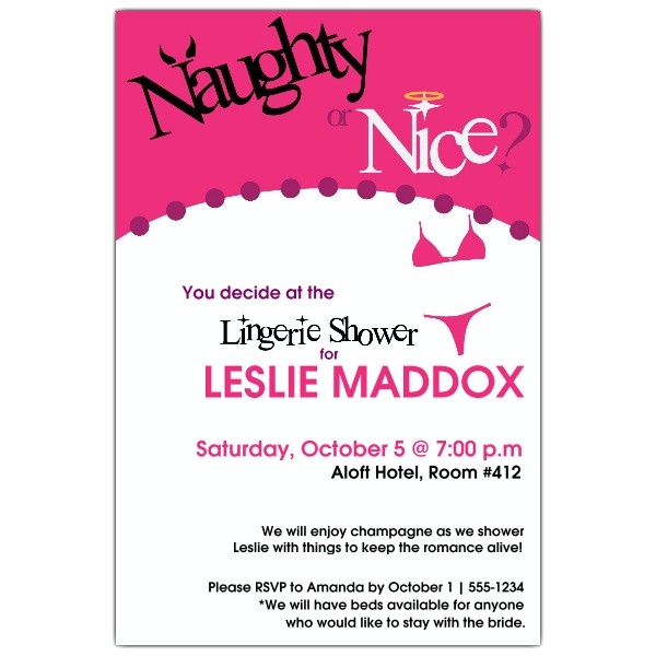 Naughty Bridal Shower Invitations Naughty or Nice Lingerie Shower Invitations Paperstyle