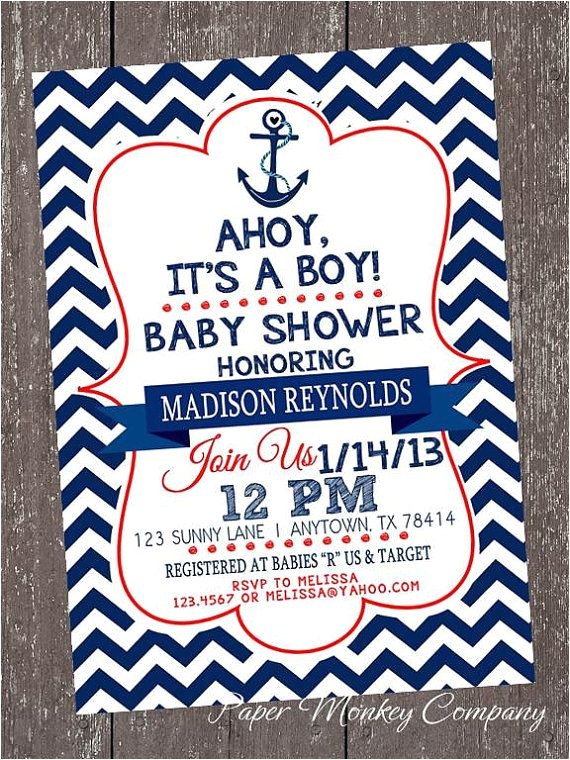 Nautical Baby Shower Invitation Wording Chevron Nautical Baby Shower Invitations 1 00 Each with