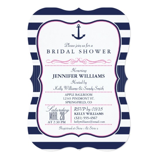 Nautical Bridal Shower Invitation Template Nautical Anchor Bridal Shower Navy & Pink Card