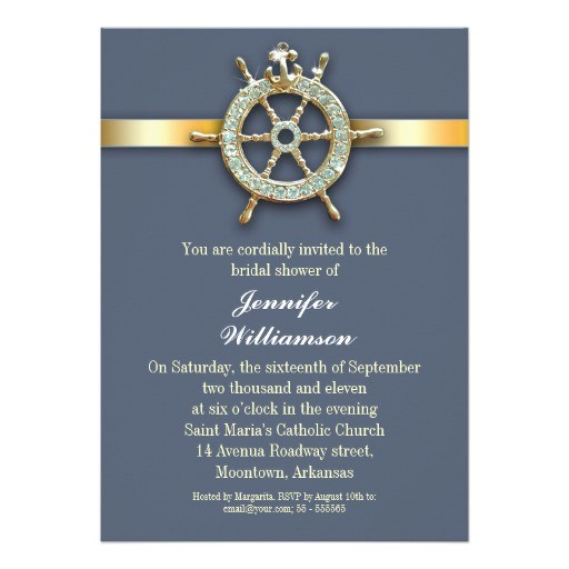 Nautical themed Bridal Shower Invitations Nautical Blue Golden Bridal Shower Invitations