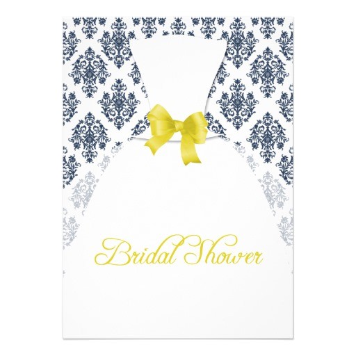 Navy and Yellow Bridal Shower Invitations Navy and Yellow Damask Bridal Shower Wedding Dress Custom