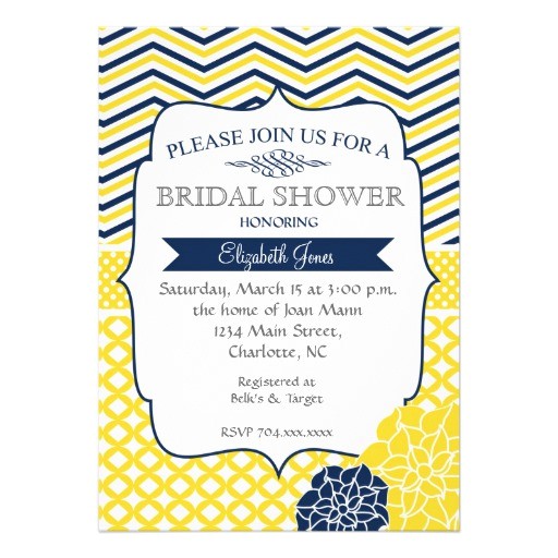 Navy and Yellow Bridal Shower Invitations Navy Blue and Yellow Bridal Shower Invitation 5" X 7